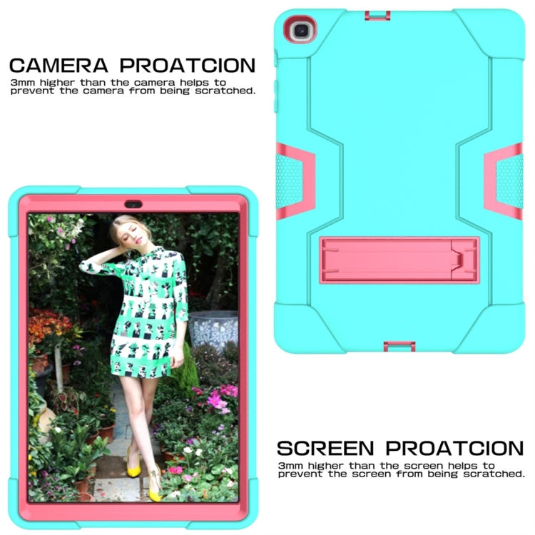 For Galaxy Tab A 10.1 (2019) T510 Contrast Color Silicone + PC Combination Case with Holder(Aqua + Rose Red) - Tab A 10.1 (2019) T510 / T515 by buy2fix | Online Shopping UK | buy2fix