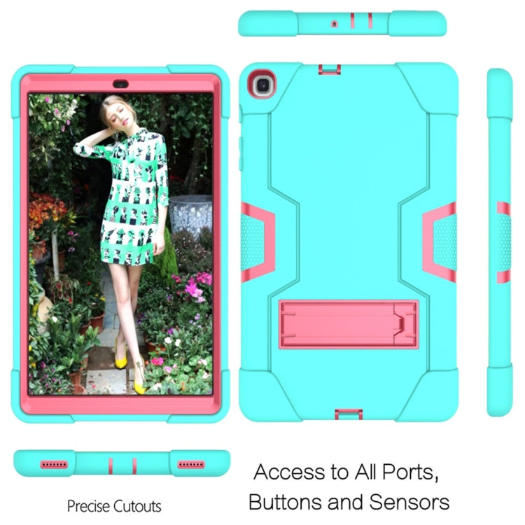 For Galaxy Tab A 10.1 (2019) T510 Contrast Color Silicone + PC Combination Case with Holder(Aqua + Rose Red) - Tab A 10.1 (2019) T510 / T515 by buy2fix | Online Shopping UK | buy2fix