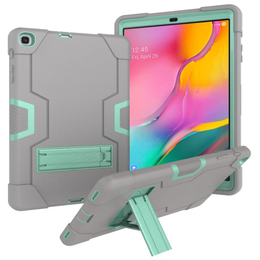 For Galaxy Tab A 10.1 (2019) T510 Contrast Color Silicone + PC Combination Case with Holder(Grey + Aqua) - Tab A 10.1 (2019) T510 / T515 by buy2fix | Online Shopping UK | buy2fix