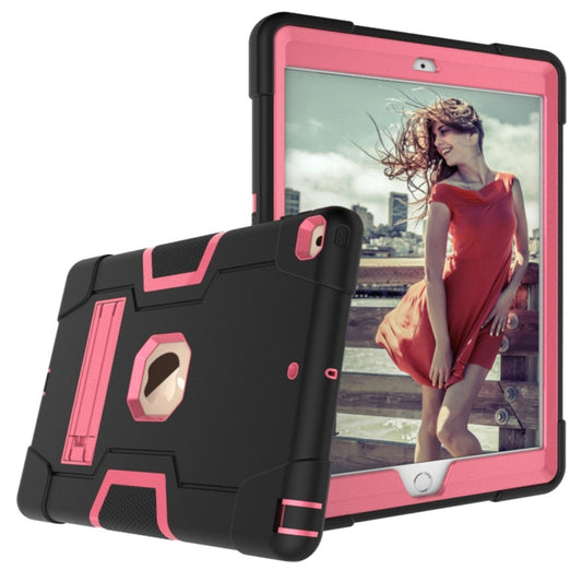 For iPad 10.2 Contrast Color Silicone + PC Combination Case with Holder(Black + Rose Red) - iPad 10.2 Cases by buy2fix | Online Shopping UK | buy2fix