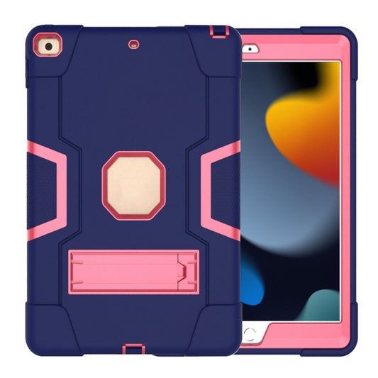 For iPad 10.2 Contrast Color Silicone + PC Combination Case with Holder(Navy Blue + Rose Red) - iPad 10.2 Cases by buy2fix | Online Shopping UK | buy2fix