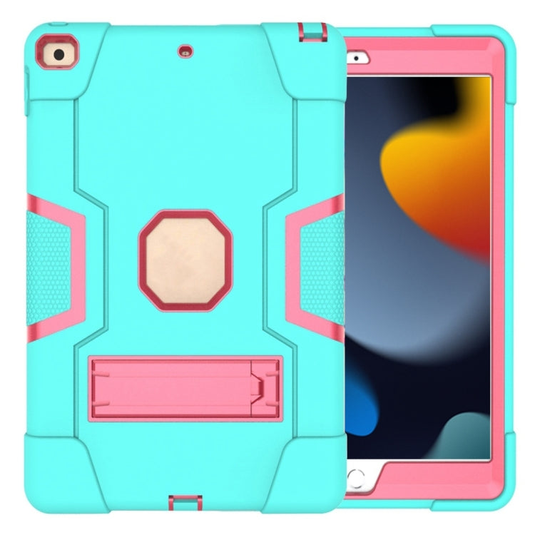 For iPad 10.2 Contrast Color Silicone + PC Combination Case with Holder(Aqua + Rose Red) - iPad 10.2 Cases by buy2fix | Online Shopping UK | buy2fix