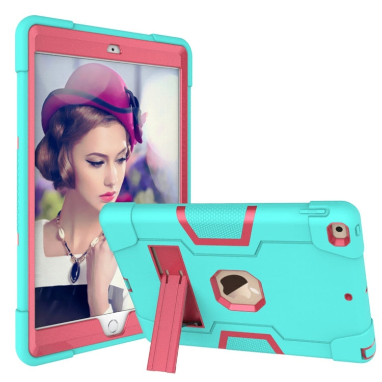 For iPad 10.2 Contrast Color Silicone + PC Combination Case with Holder(Aqua + Rose Red) - iPad 10.2 Cases by buy2fix | Online Shopping UK | buy2fix