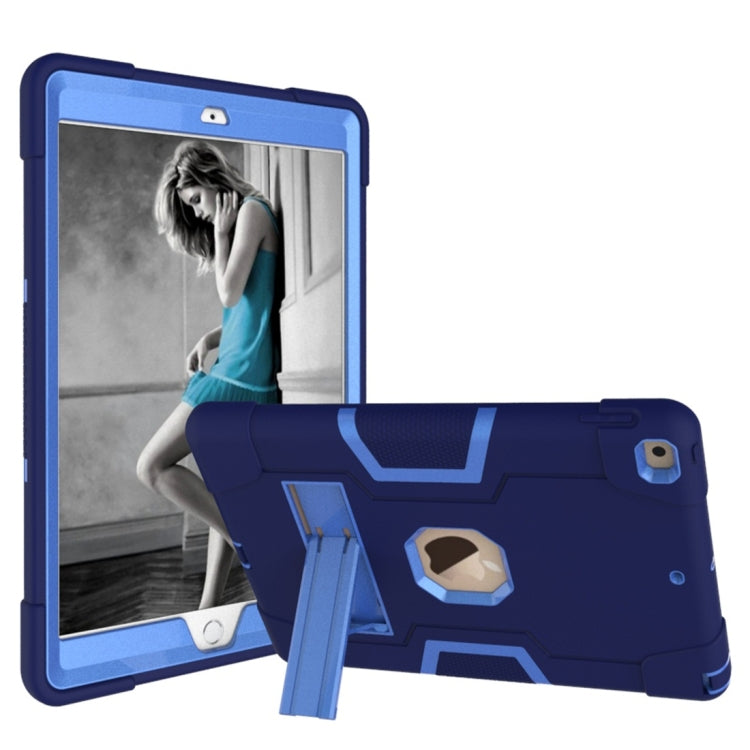 For iPad 10.2 Contrast Color Silicone + PC Combination Case with Holder(Navy Blue + Blue) - iPad 10.2 Cases by buy2fix | Online Shopping UK | buy2fix