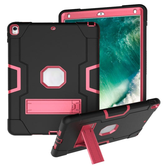 For iPad 10.5 Contrast Color Silicone + PC Combination Case with Holder(Black + Rose Red) - iPad Air (2019) Cases by buy2fix | Online Shopping UK | buy2fix