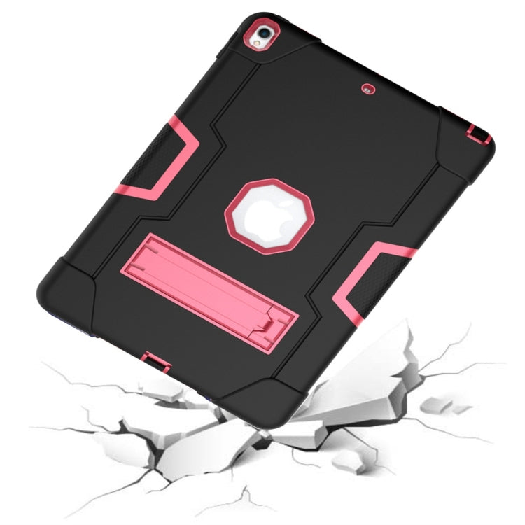 For iPad 10.5 Contrast Color Silicone + PC Combination Case with Holder(Black + Rose Red) - iPad Air (2019) Cases by buy2fix | Online Shopping UK | buy2fix