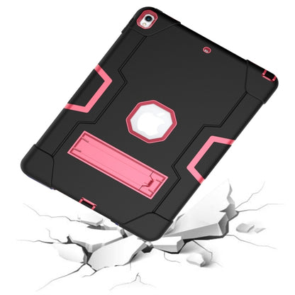 For iPad 10.5 Contrast Color Silicone + PC Combination Case with Holder(Black + Rose Red) - iPad Air (2019) Cases by buy2fix | Online Shopping UK | buy2fix