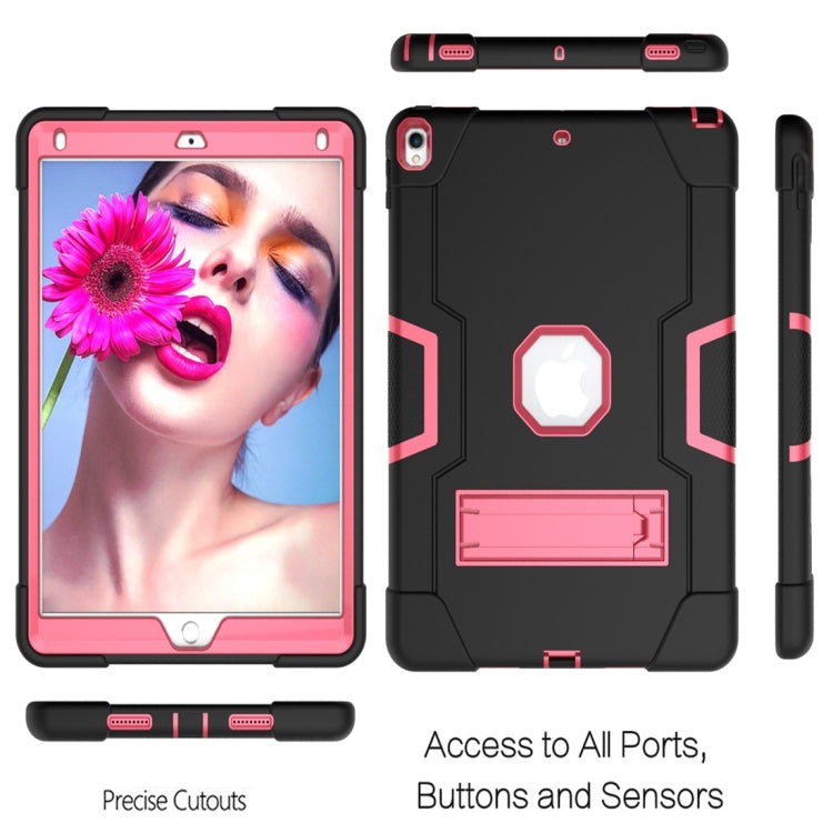 For iPad 10.5 Contrast Color Silicone + PC Combination Case with Holder(Black + Rose Red) - iPad Air (2019) Cases by buy2fix | Online Shopping UK | buy2fix