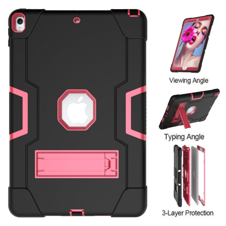 For iPad 10.5 Contrast Color Silicone + PC Combination Case with Holder(Black + Rose Red) - iPad Air (2019) Cases by buy2fix | Online Shopping UK | buy2fix