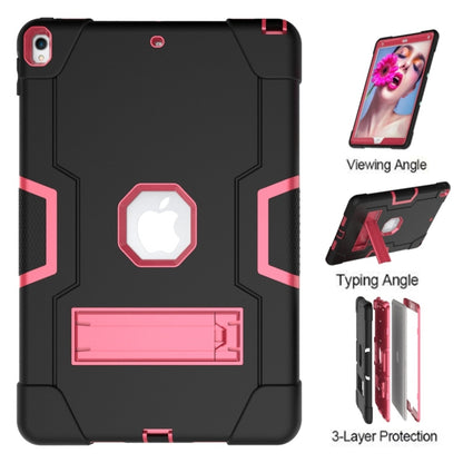 For iPad 10.5 Contrast Color Silicone + PC Combination Case with Holder(Black + Rose Red) - iPad Air (2019) Cases by buy2fix | Online Shopping UK | buy2fix
