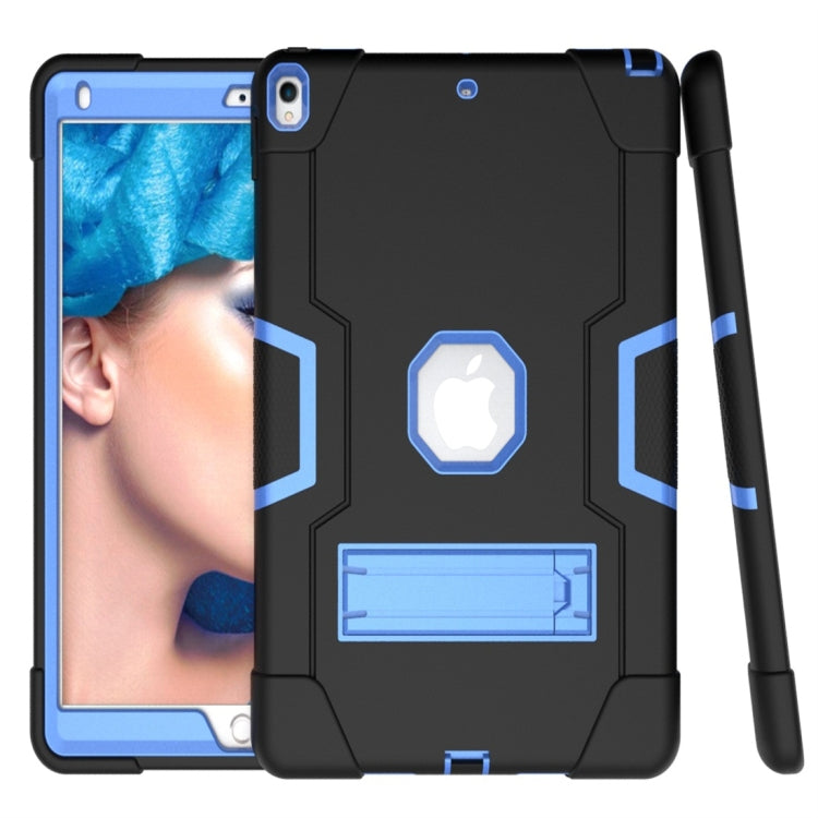 For iPad 10.5 Contrast Color Silicone + PC Combination Case with Holder(Black + Blue) - iPad Air (2019) Cases by buy2fix | Online Shopping UK | buy2fix