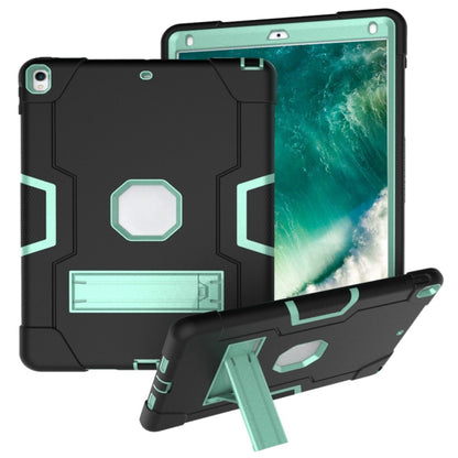 For iPad 10.5 Contrast Color Silicone + PC Combination Case with Holder(Black + Aqua) - iPad Air (2019) Cases by buy2fix | Online Shopping UK | buy2fix