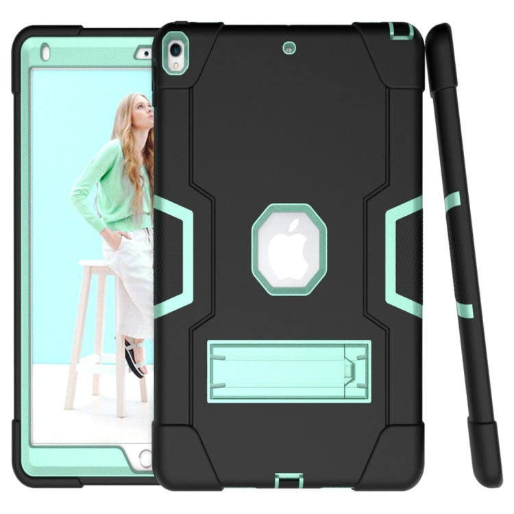 For iPad 10.5 Contrast Color Silicone + PC Combination Case with Holder(Black + Aqua) - iPad Air (2019) Cases by buy2fix | Online Shopping UK | buy2fix