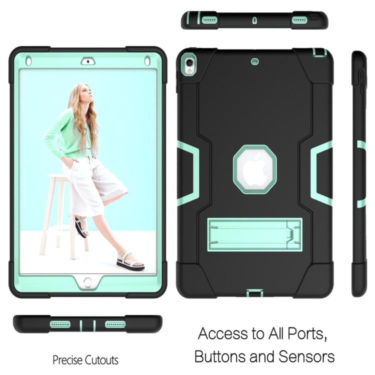 For iPad 10.5 Contrast Color Silicone + PC Combination Case with Holder(Black + Aqua) - iPad Air (2019) Cases by buy2fix | Online Shopping UK | buy2fix