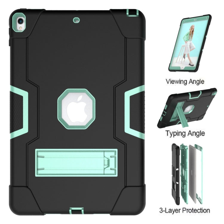 For iPad 10.5 Contrast Color Silicone + PC Combination Case with Holder(Black + Aqua) - iPad Air (2019) Cases by buy2fix | Online Shopping UK | buy2fix