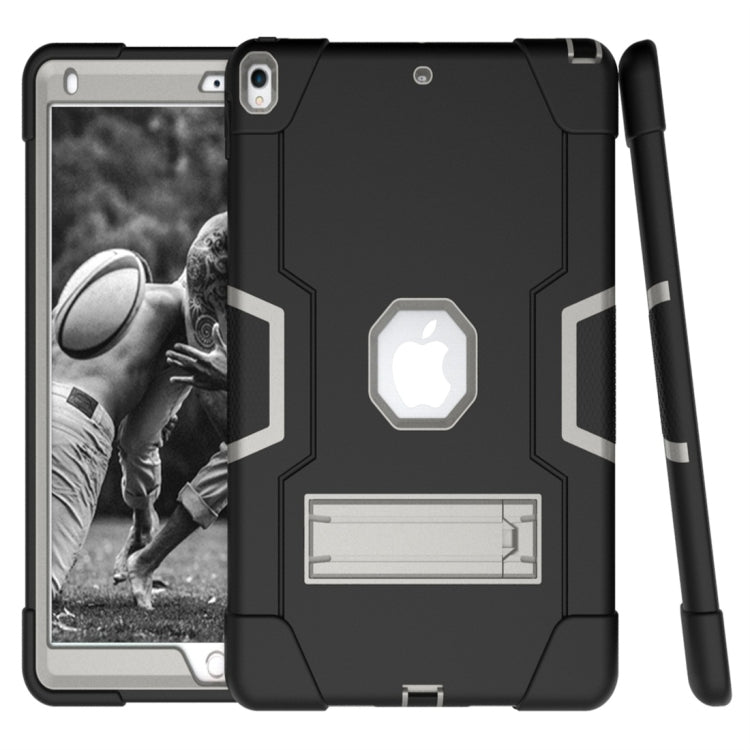 For iPad 10.5 Contrast Color Silicone + PC Combination Case with Holder(Black + Grey) - iPad Air (2019) Cases by buy2fix | Online Shopping UK | buy2fix