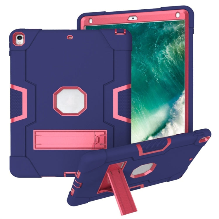 For iPad 10.5 Contrast Color Silicone + PC Combination Case with Holder(Navy Blue + Rose Red) - iPad Air (2019) Cases by buy2fix | Online Shopping UK | buy2fix