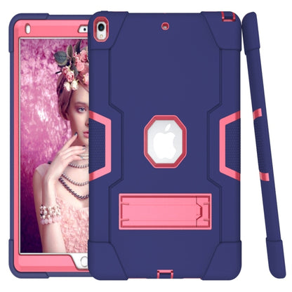 For iPad 10.5 Contrast Color Silicone + PC Combination Case with Holder(Navy Blue + Rose Red) - iPad Air (2019) Cases by buy2fix | Online Shopping UK | buy2fix