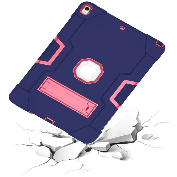 For iPad 10.5 Contrast Color Silicone + PC Combination Case with Holder(Navy Blue + Rose Red) - iPad Air (2019) Cases by buy2fix | Online Shopping UK | buy2fix