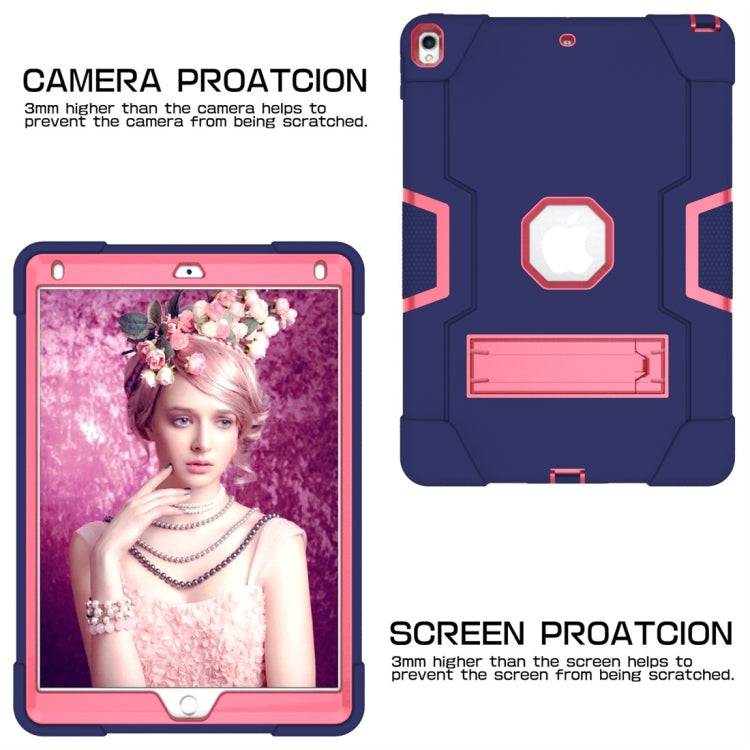 For iPad 10.5 Contrast Color Silicone + PC Combination Case with Holder(Navy Blue + Rose Red) - iPad Air (2019) Cases by buy2fix | Online Shopping UK | buy2fix
