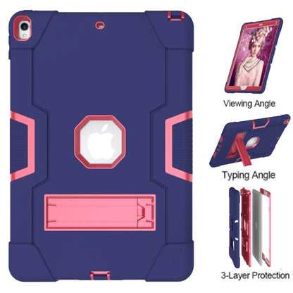 For iPad 10.5 Contrast Color Silicone + PC Combination Case with Holder(Navy Blue + Rose Red) - iPad Air (2019) Cases by buy2fix | Online Shopping UK | buy2fix
