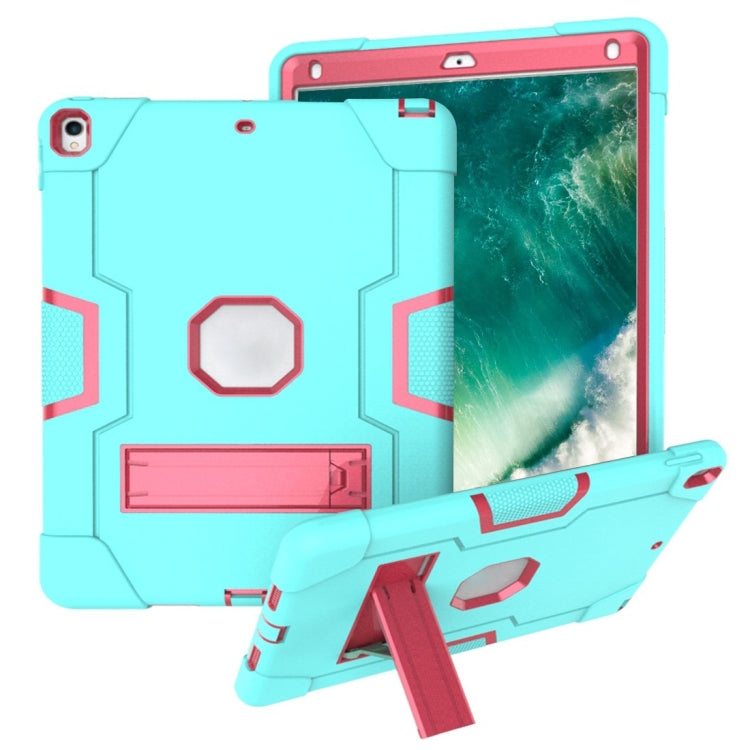 For iPad 10.5 Contrast Color Silicone + PC Combination Case with Holder(Aqua + Rose Red) - iPad Air (2019) Cases by buy2fix | Online Shopping UK | buy2fix