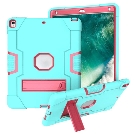 For iPad 10.5 Contrast Color Silicone + PC Combination Case with Holder(Aqua + Rose Red) - iPad Air (2019) Cases by buy2fix | Online Shopping UK | buy2fix