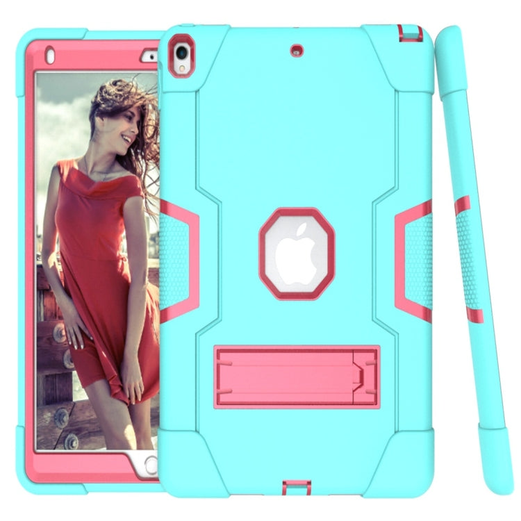 For iPad 10.5 Contrast Color Silicone + PC Combination Case with Holder(Aqua + Rose Red) - iPad Air (2019) Cases by buy2fix | Online Shopping UK | buy2fix