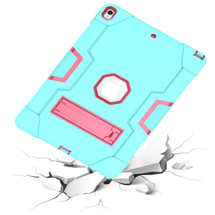 For iPad 10.5 Contrast Color Silicone + PC Combination Case with Holder(Aqua + Rose Red) - iPad Air (2019) Cases by buy2fix | Online Shopping UK | buy2fix