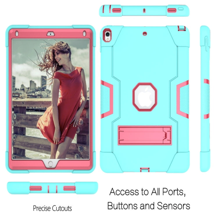 For iPad 10.5 Contrast Color Silicone + PC Combination Case with Holder(Aqua + Rose Red) - iPad Air (2019) Cases by buy2fix | Online Shopping UK | buy2fix