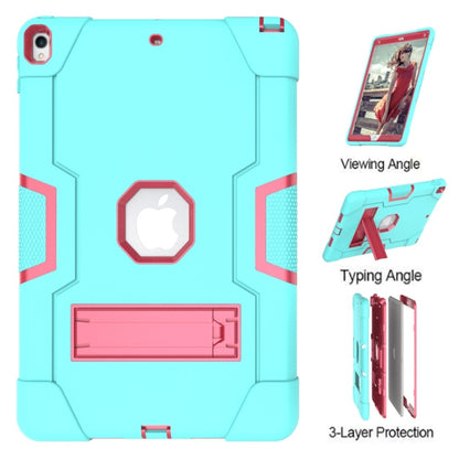 For iPad 10.5 Contrast Color Silicone + PC Combination Case with Holder(Aqua + Rose Red) - iPad Air (2019) Cases by buy2fix | Online Shopping UK | buy2fix