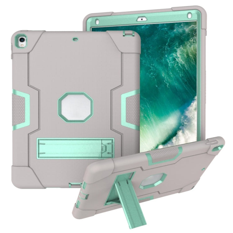 For iPad 10.5 Contrast Color Silicone + PC Combination Case with Holder(Grey + Aqua) - iPad Air (2019) Cases by buy2fix | Online Shopping UK | buy2fix