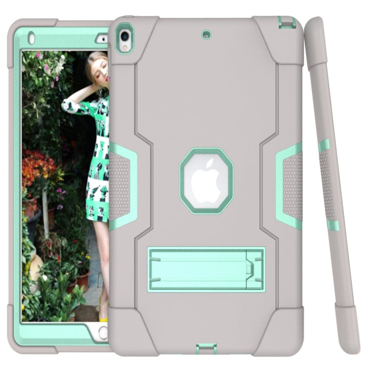 For iPad 10.5 Contrast Color Silicone + PC Combination Case with Holder(Grey + Aqua) - iPad Air (2019) Cases by buy2fix | Online Shopping UK | buy2fix