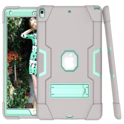 For iPad 10.5 Contrast Color Silicone + PC Combination Case with Holder(Grey + Aqua) - iPad Air (2019) Cases by buy2fix | Online Shopping UK | buy2fix