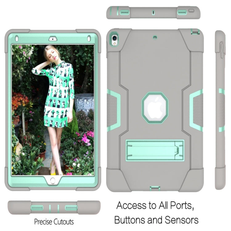 For iPad 10.5 Contrast Color Silicone + PC Combination Case with Holder(Grey + Aqua) - iPad Air (2019) Cases by buy2fix | Online Shopping UK | buy2fix
