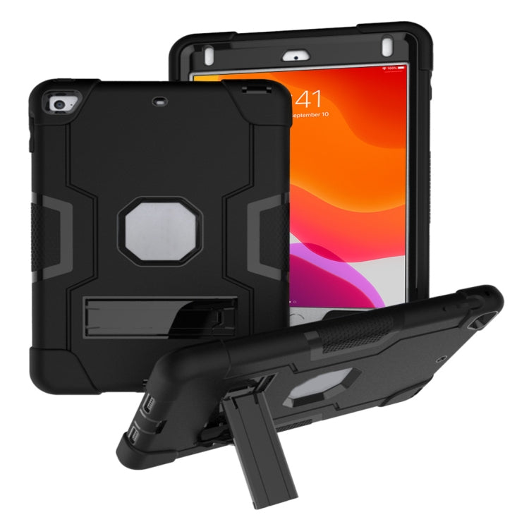 For iPad Mini 5 / 4 Contrast Color Silicone + PC Combination Case with Holder(Black) - iPad mini (2019) / mini 5 Cases by buy2fix | Online Shopping UK | buy2fix