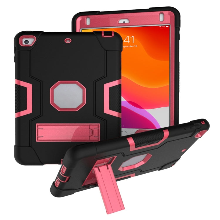 For iPad Mini 5 / 4 Contrast Color Silicone + PC Combination Case with Holder(Black + Rose Red) - iPad mini (2019) / mini 5 Cases by buy2fix | Online Shopping UK | buy2fix