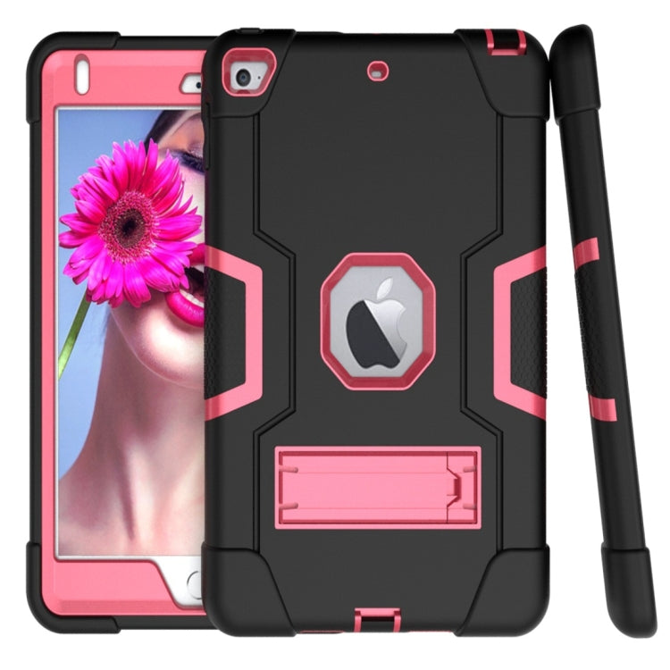 For iPad Mini 5 / 4 Contrast Color Silicone + PC Combination Case with Holder(Black + Rose Red) - iPad mini (2019) / mini 5 Cases by buy2fix | Online Shopping UK | buy2fix