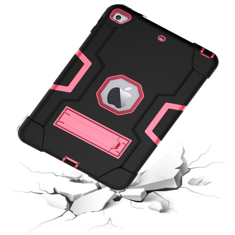 For iPad Mini 5 / 4 Contrast Color Silicone + PC Combination Case with Holder(Black + Rose Red) - iPad mini (2019) / mini 5 Cases by buy2fix | Online Shopping UK | buy2fix