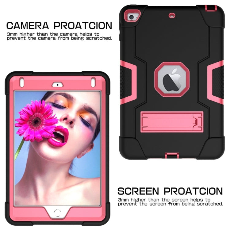 For iPad Mini 5 / 4 Contrast Color Silicone + PC Combination Case with Holder(Black + Rose Red) - iPad mini (2019) / mini 5 Cases by buy2fix | Online Shopping UK | buy2fix