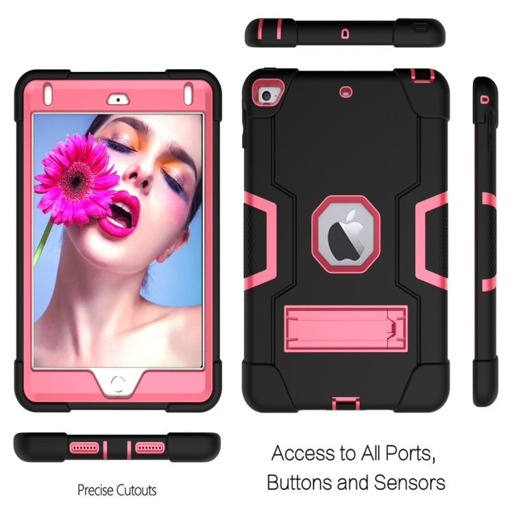 For iPad Mini 5 / 4 Contrast Color Silicone + PC Combination Case with Holder(Black + Rose Red) - iPad mini (2019) / mini 5 Cases by buy2fix | Online Shopping UK | buy2fix