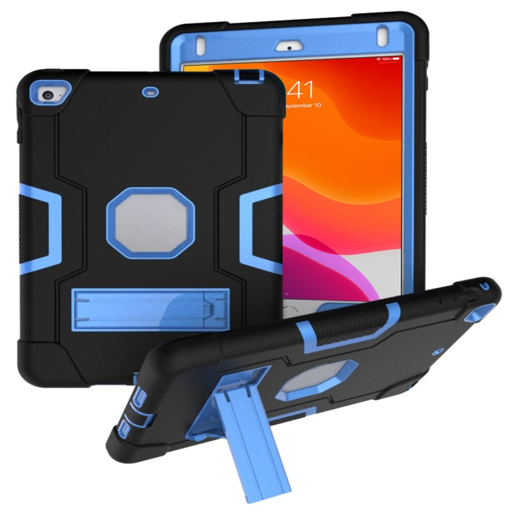 For iPad Mini 5 / 4 Contrast Color Silicone + PC Combination Case with Holder(Black + Blue) - iPad mini (2019) / mini 5 Cases by buy2fix | Online Shopping UK | buy2fix