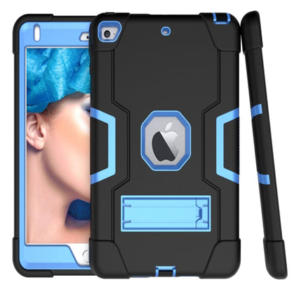 For iPad Mini 5 / 4 Contrast Color Silicone + PC Combination Case with Holder(Black + Blue) - iPad mini (2019) / mini 5 Cases by buy2fix | Online Shopping UK | buy2fix
