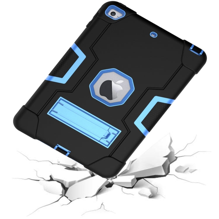 For iPad Mini 5 / 4 Contrast Color Silicone + PC Combination Case with Holder(Black + Blue) - iPad mini (2019) / mini 5 Cases by buy2fix | Online Shopping UK | buy2fix