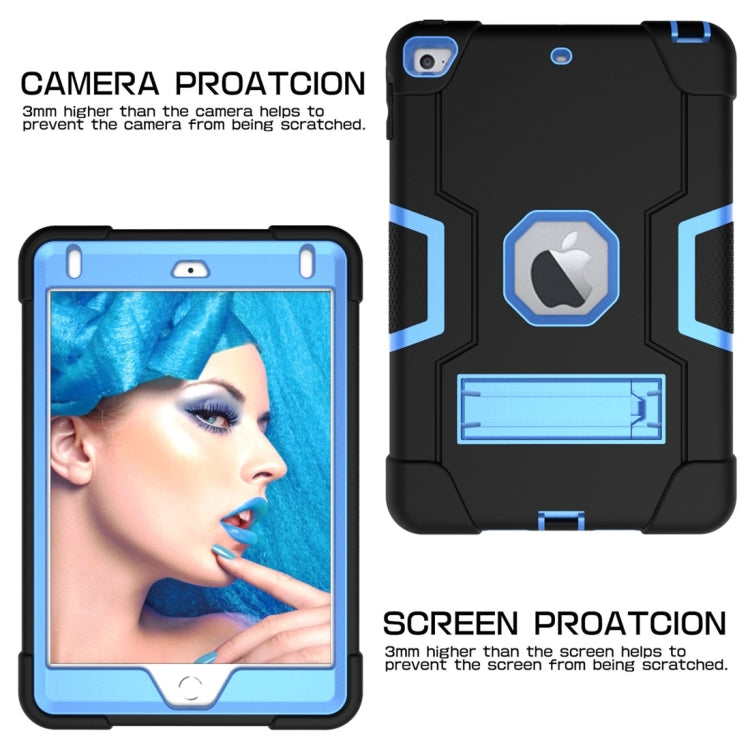 For iPad Mini 5 / 4 Contrast Color Silicone + PC Combination Case with Holder(Black + Blue) - iPad mini (2019) / mini 5 Cases by buy2fix | Online Shopping UK | buy2fix
