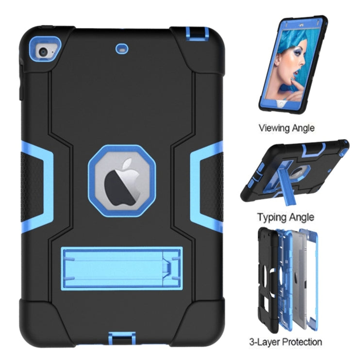 For iPad Mini 5 / 4 Contrast Color Silicone + PC Combination Case with Holder(Black + Blue) - iPad mini (2019) / mini 5 Cases by buy2fix | Online Shopping UK | buy2fix