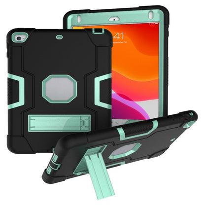 For iPad Mini 5 / 4 Contrast Color Silicone + PC Combination Case with Holder(Black + Aqua) - iPad mini (2019) / mini 5 Cases by buy2fix | Online Shopping UK | buy2fix