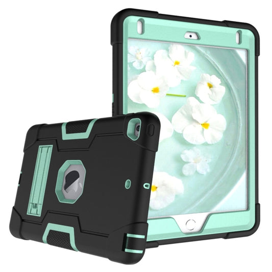 For iPad Mini 5 / 4 Contrast Color Silicone + PC Combination Case with Holder(Black + Aqua) - iPad mini (2019) / mini 5 Cases by buy2fix | Online Shopping UK | buy2fix