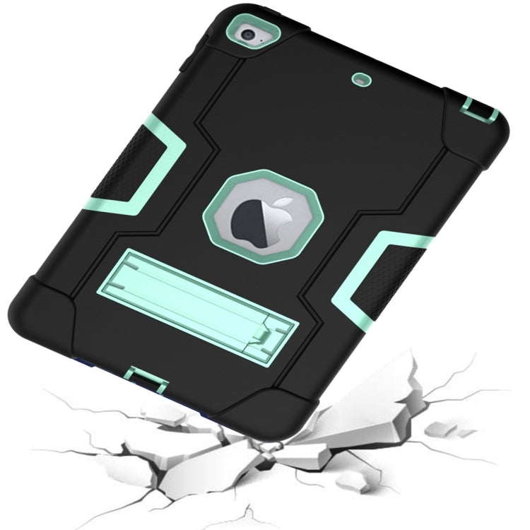 For iPad Mini 5 / 4 Contrast Color Silicone + PC Combination Case with Holder(Black + Aqua) - iPad mini (2019) / mini 5 Cases by buy2fix | Online Shopping UK | buy2fix
