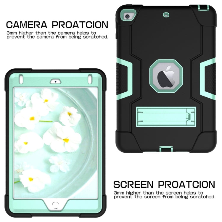 For iPad Mini 5 / 4 Contrast Color Silicone + PC Combination Case with Holder(Black + Aqua) - iPad mini (2019) / mini 5 Cases by buy2fix | Online Shopping UK | buy2fix